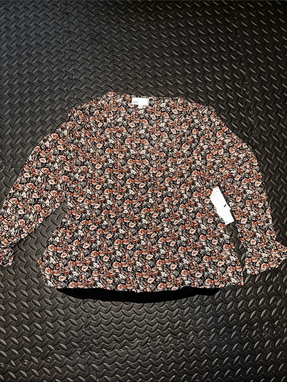 Floral V-Neck Long Sleeve Blouse - Black & Rust